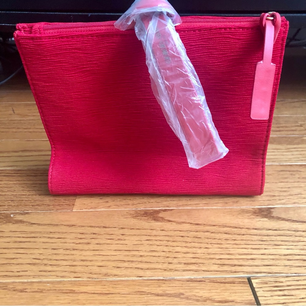 Giorgio Armani Engine Red Textured Recycled Plastic Zip Cosmetic Pouch NWT - Picture 9 of 10